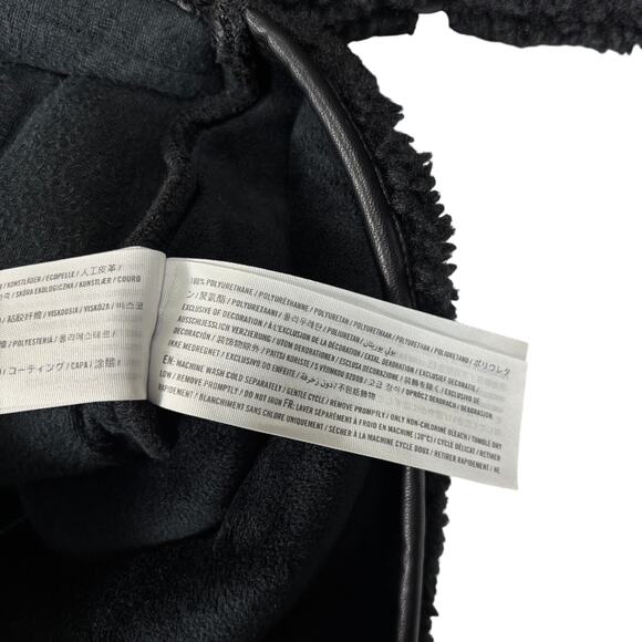 Abercrombie & Fitch Black Sherpa Jacket Women's Size L Faux Leather Trim Detail - Picture 7 of 8